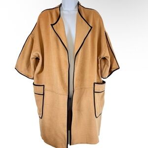 New York & Company Camel Wool Blend Open Front Cape Coat Cardigan SzM Minimalist